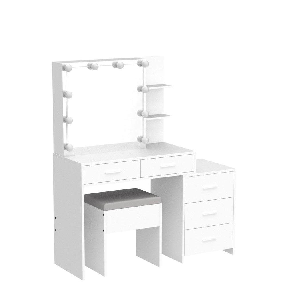 White Vanity Desk with Sliding Mirror Q236