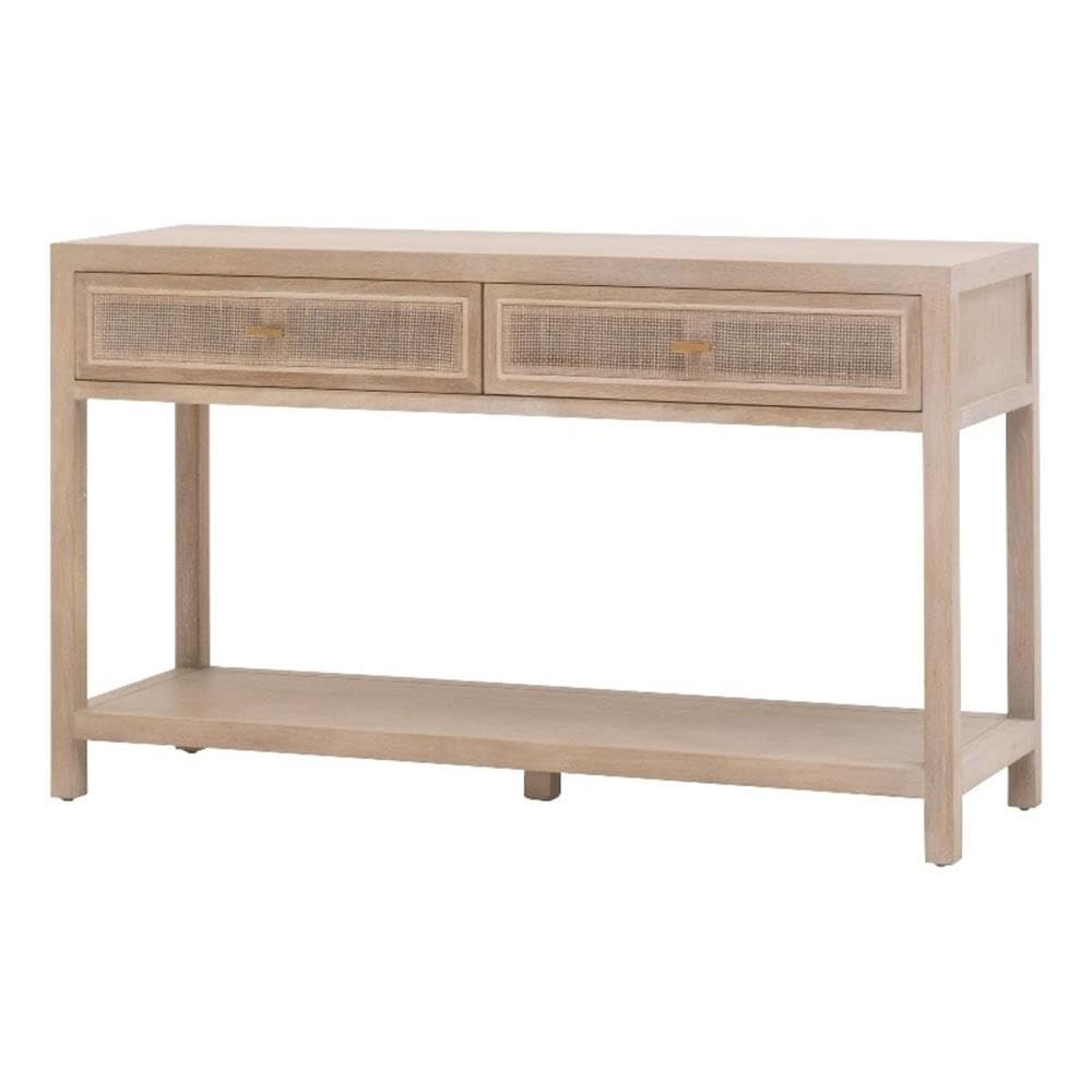 50.5 in Wide Solid Reclaimed Oak Wood and Cane Console Table V70971