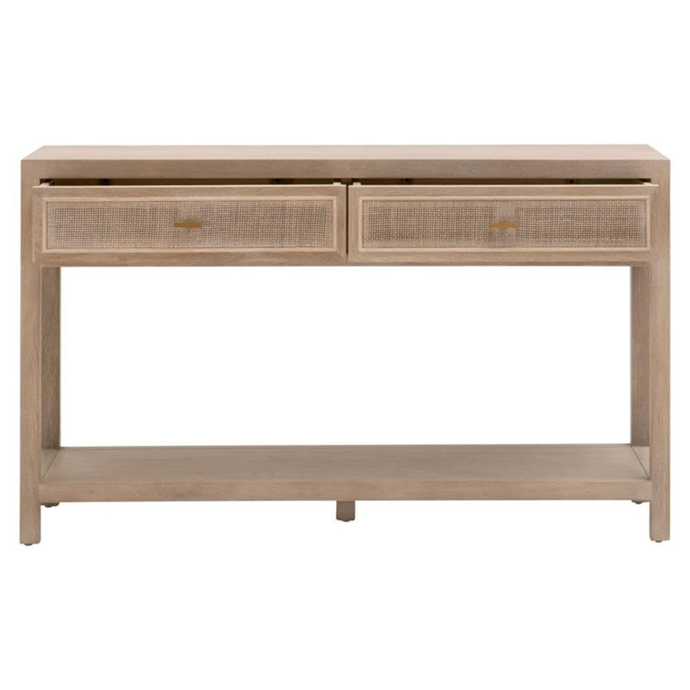 50.5 in Wide Solid Reclaimed Oak Wood and Cane Console Table V70971