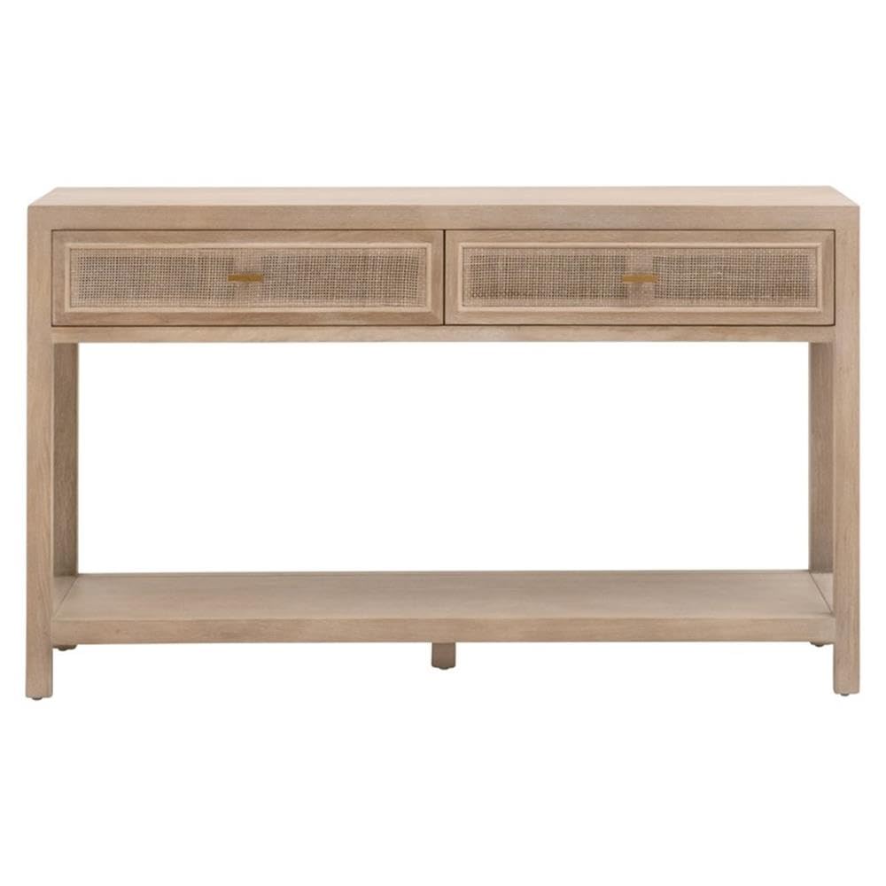 50.5 in Wide Solid Reclaimed Oak Wood and Cane Console Table V70971