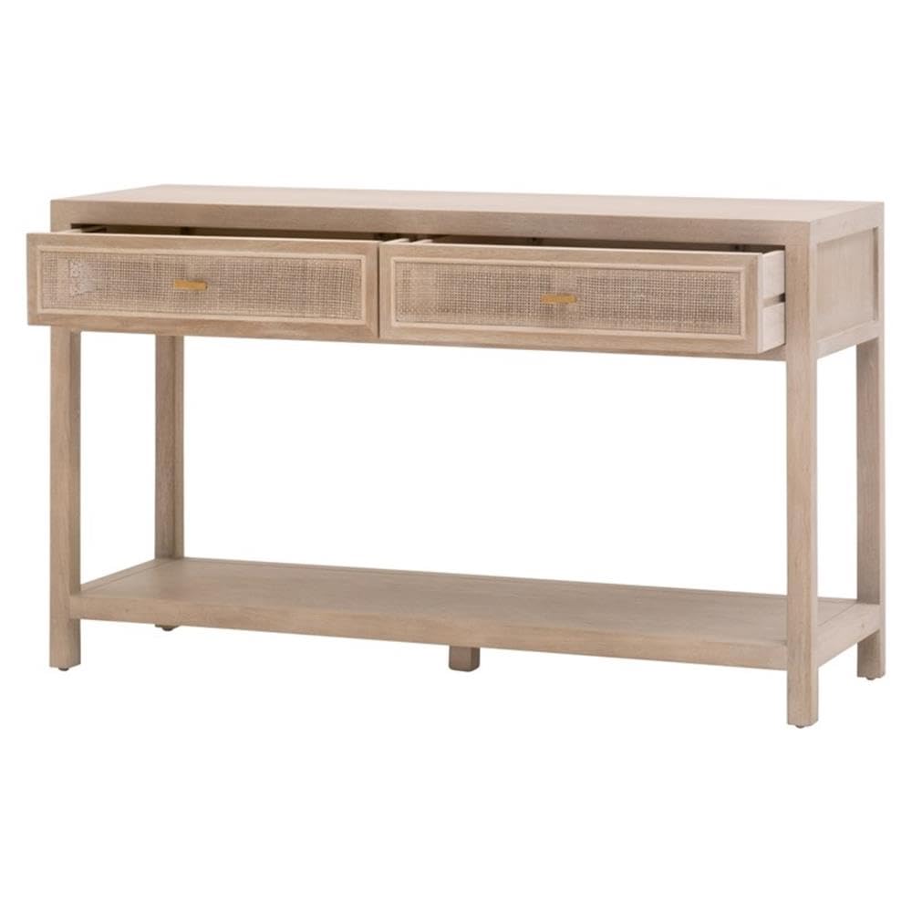 50.5 in Wide Solid Reclaimed Oak Wood and Cane Console Table V70971