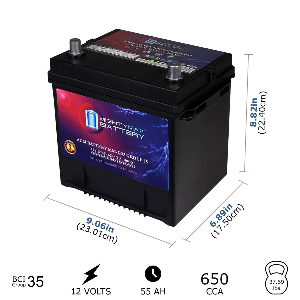 12V 55Ah AGM Replacement Battery V685