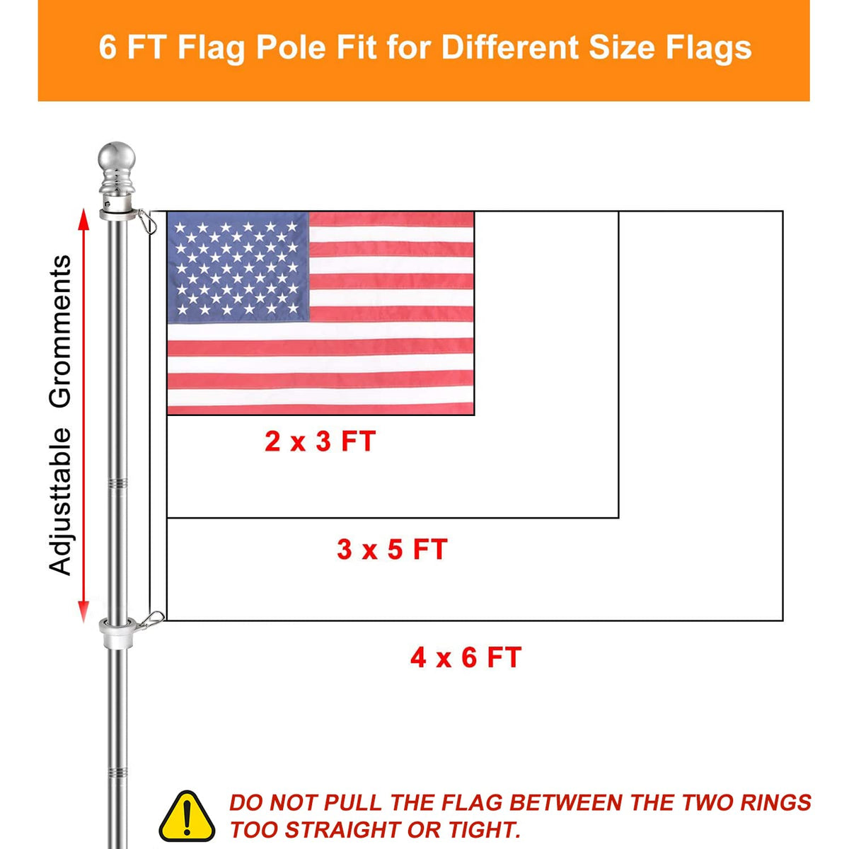 Heavy Duty T304 Stainless Steel Flag Pole Kit E56130