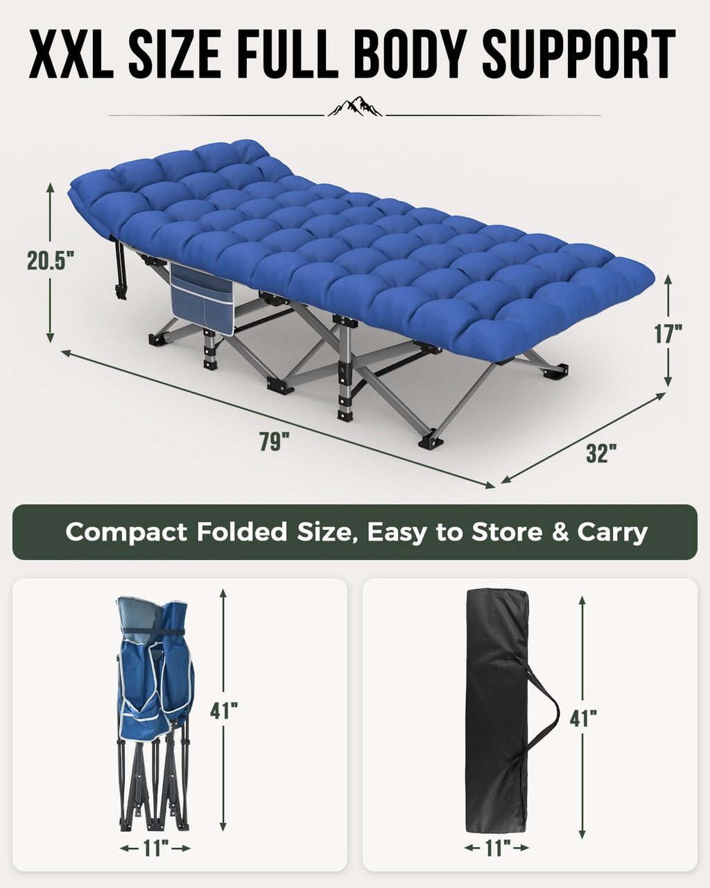 32in XXL Folding Camping Cot with Mattress S7265