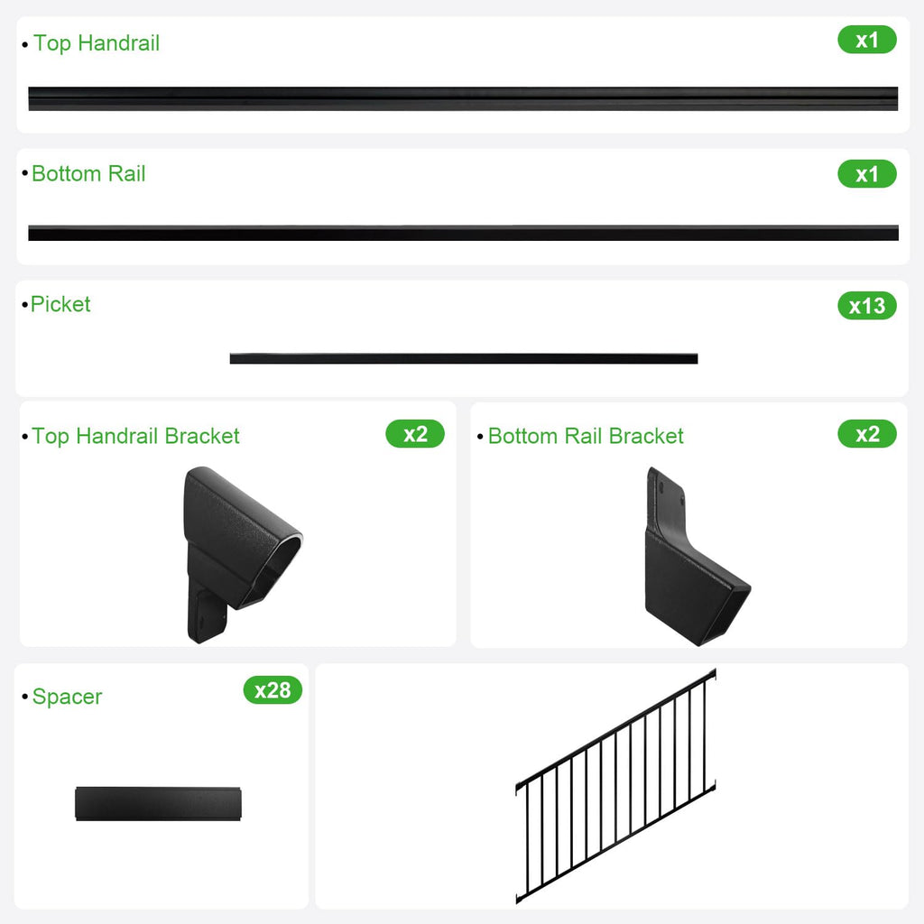 Heavy Duty Aluminum Stair Railing Kit, Textured Black R7535