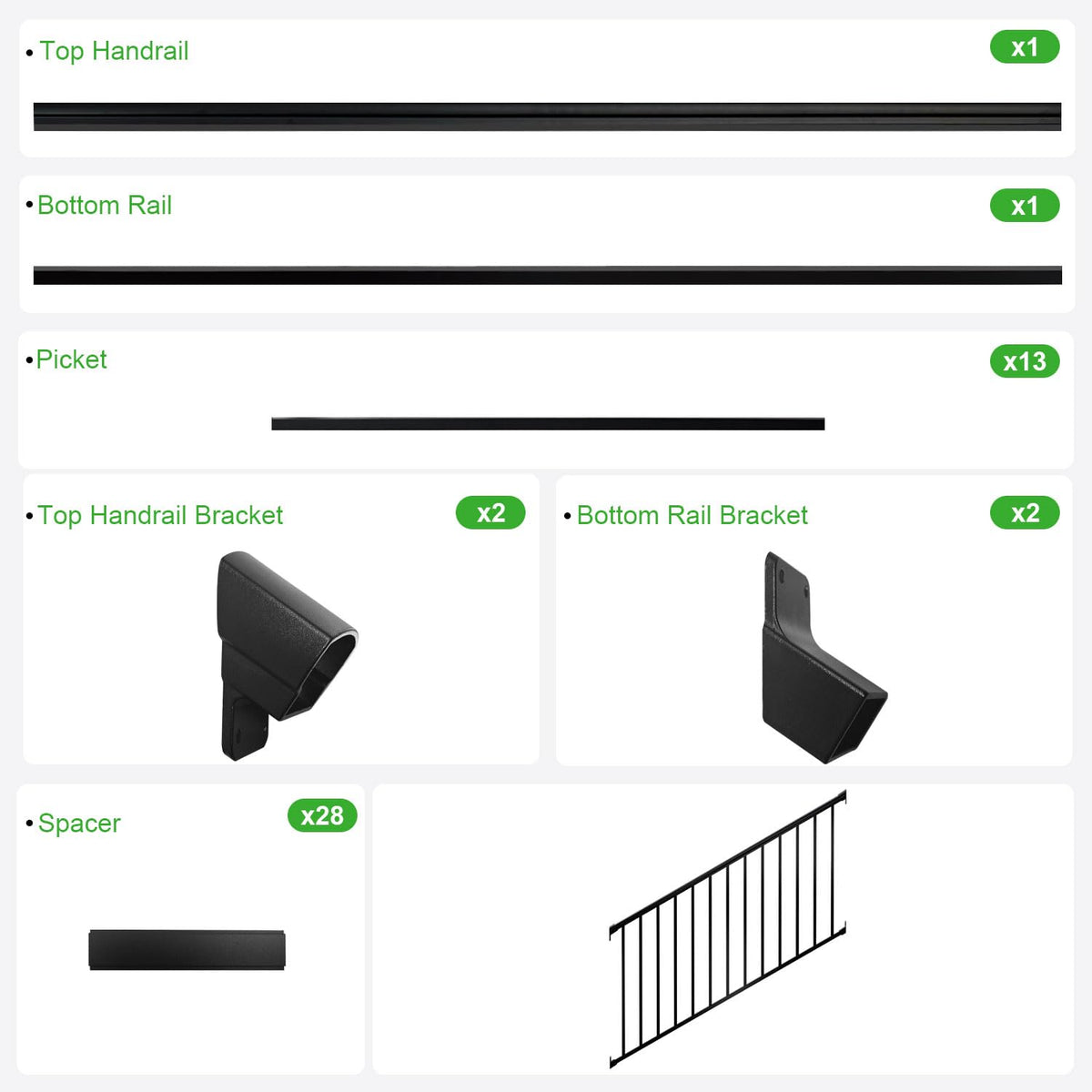 Heavy Duty Aluminum Stair Railing Kit, Textured Black R7535