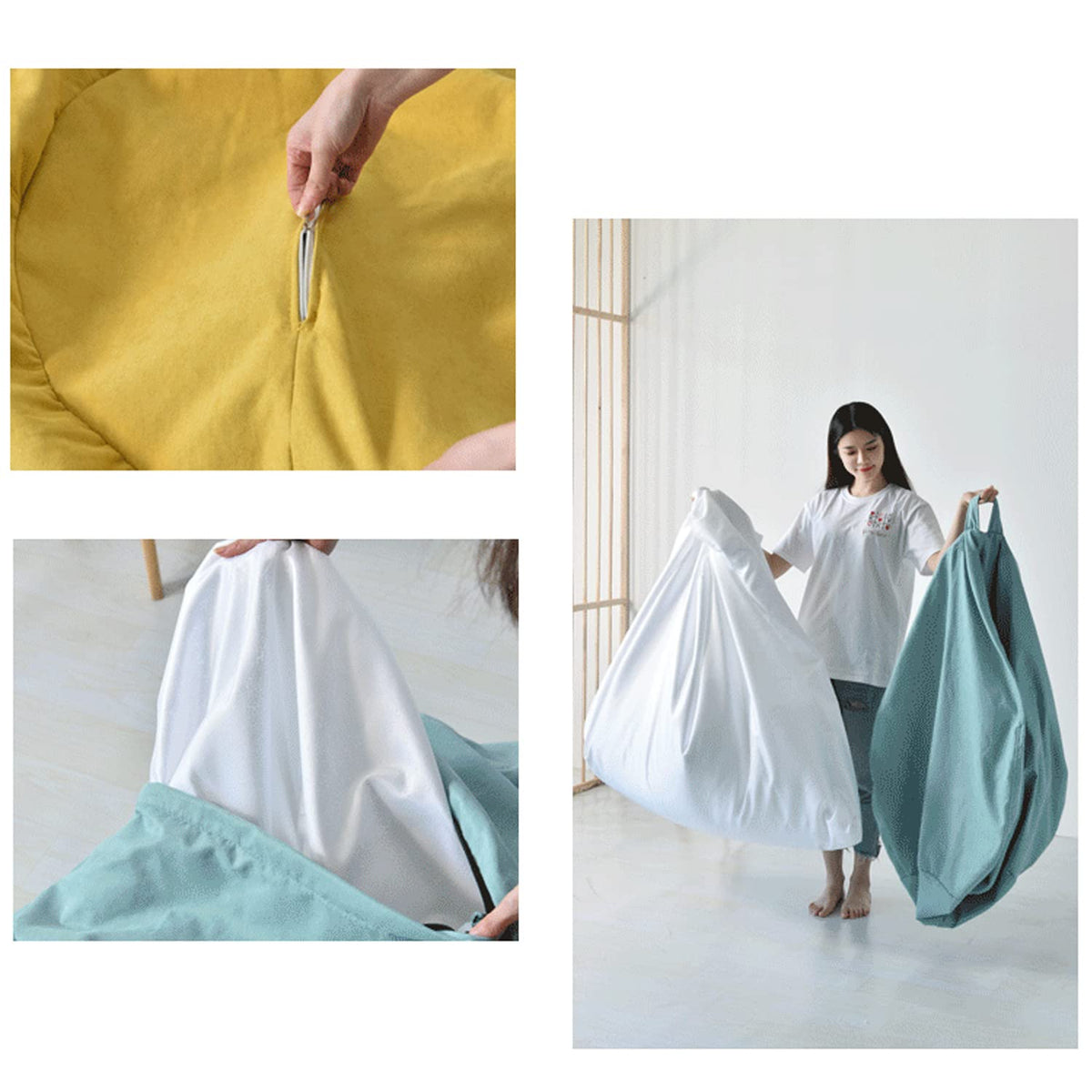 Washable Soft Bean Bag Chair Cover Only 110 * 120cm Yellow M17610