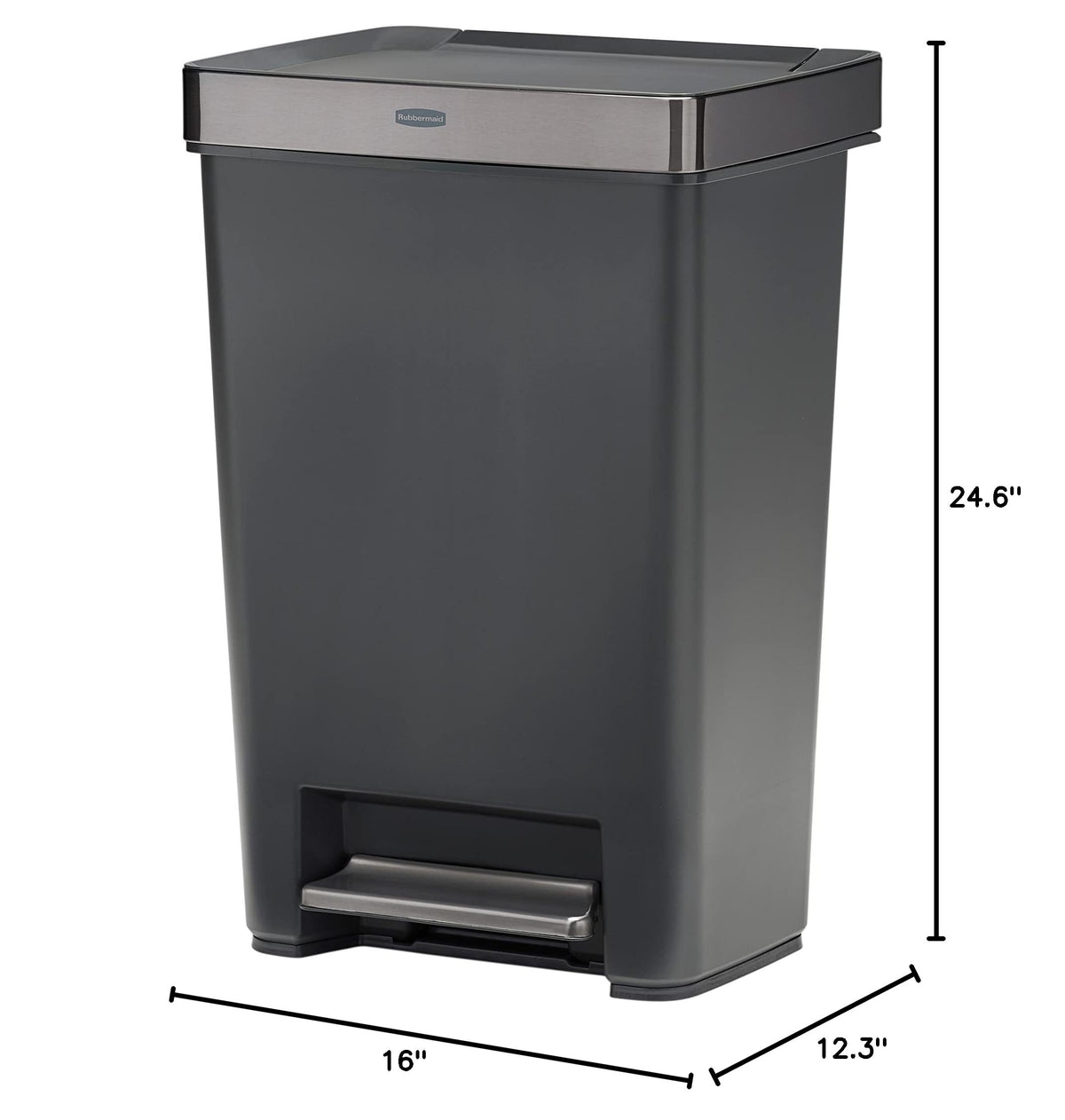 12.4 Gallon Charcoal Step-On Trash Can with Stainless Steel Rim Q1511