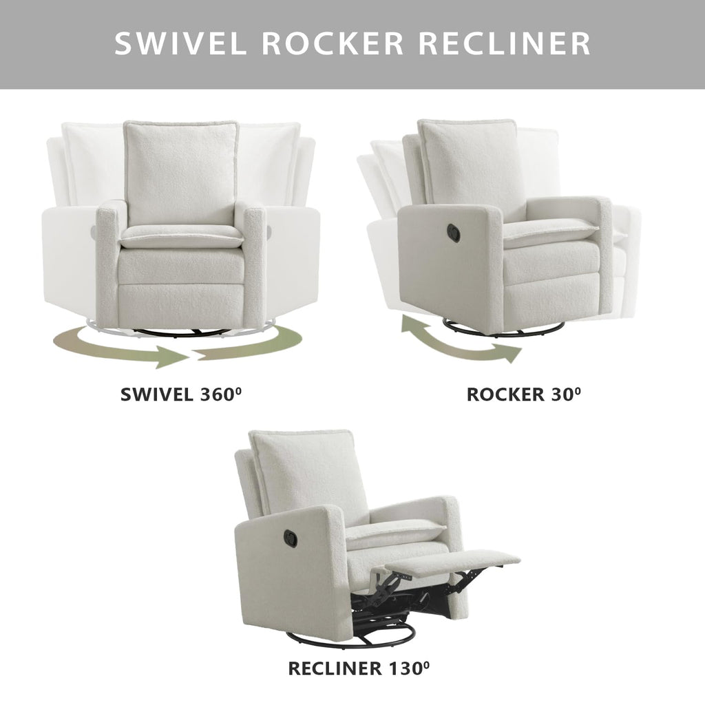 White Boucle Swivel Glider Recliner K77401