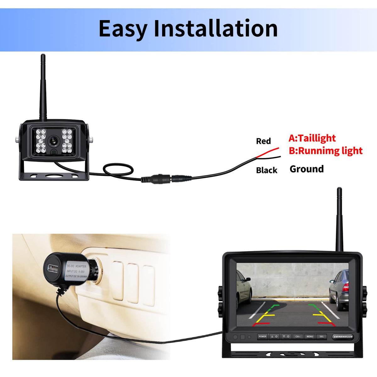 1080P Wireless Backup Camera System Kit with 7'' LCD Monitor Y557134