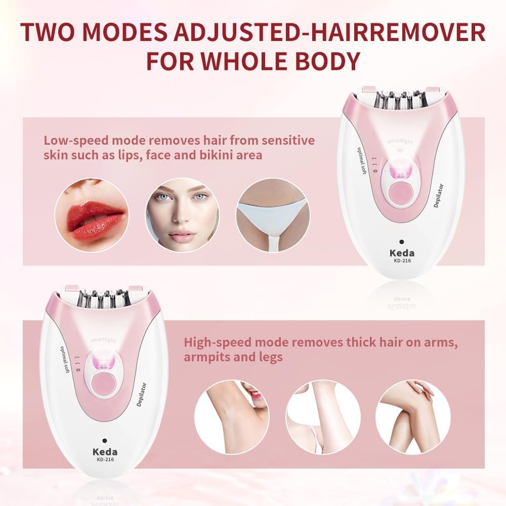 Facial Epilator with LED Light Two Speed Hair Removal Device A865