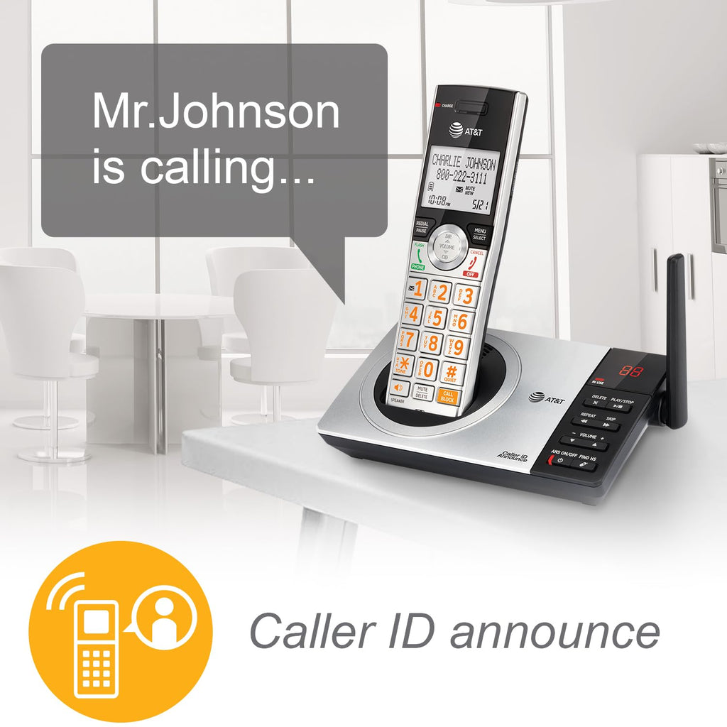 Expandable Cordless Phone with Answering System, Silver/Black, 3 Handsets U72002