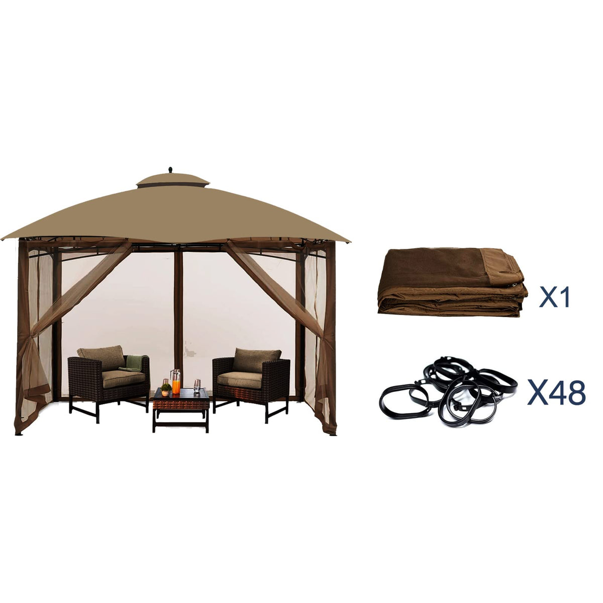 10' x 10' 4-Panel Mosquito Netting Sidewall Curtain with Zipper (Brown) X662