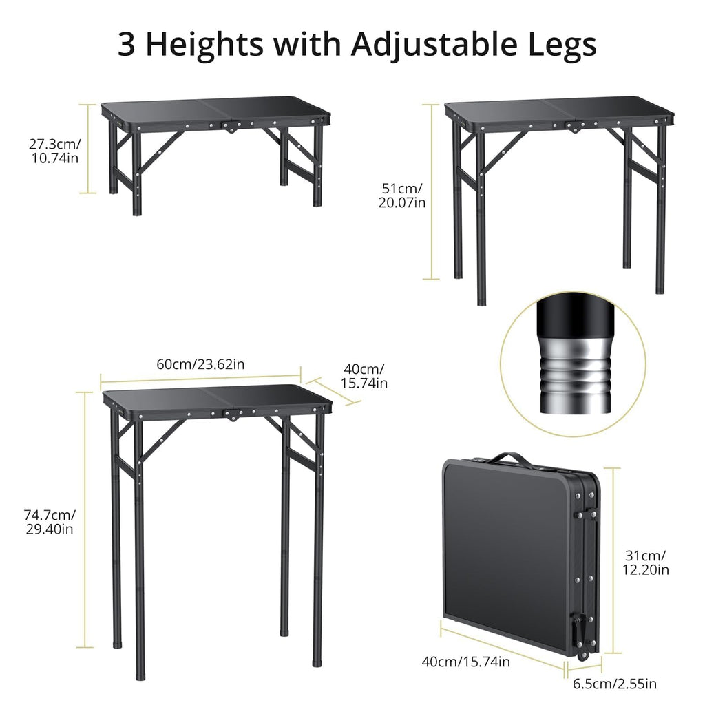 2ft Folding Camping Table, 3 Adjustable Height C662