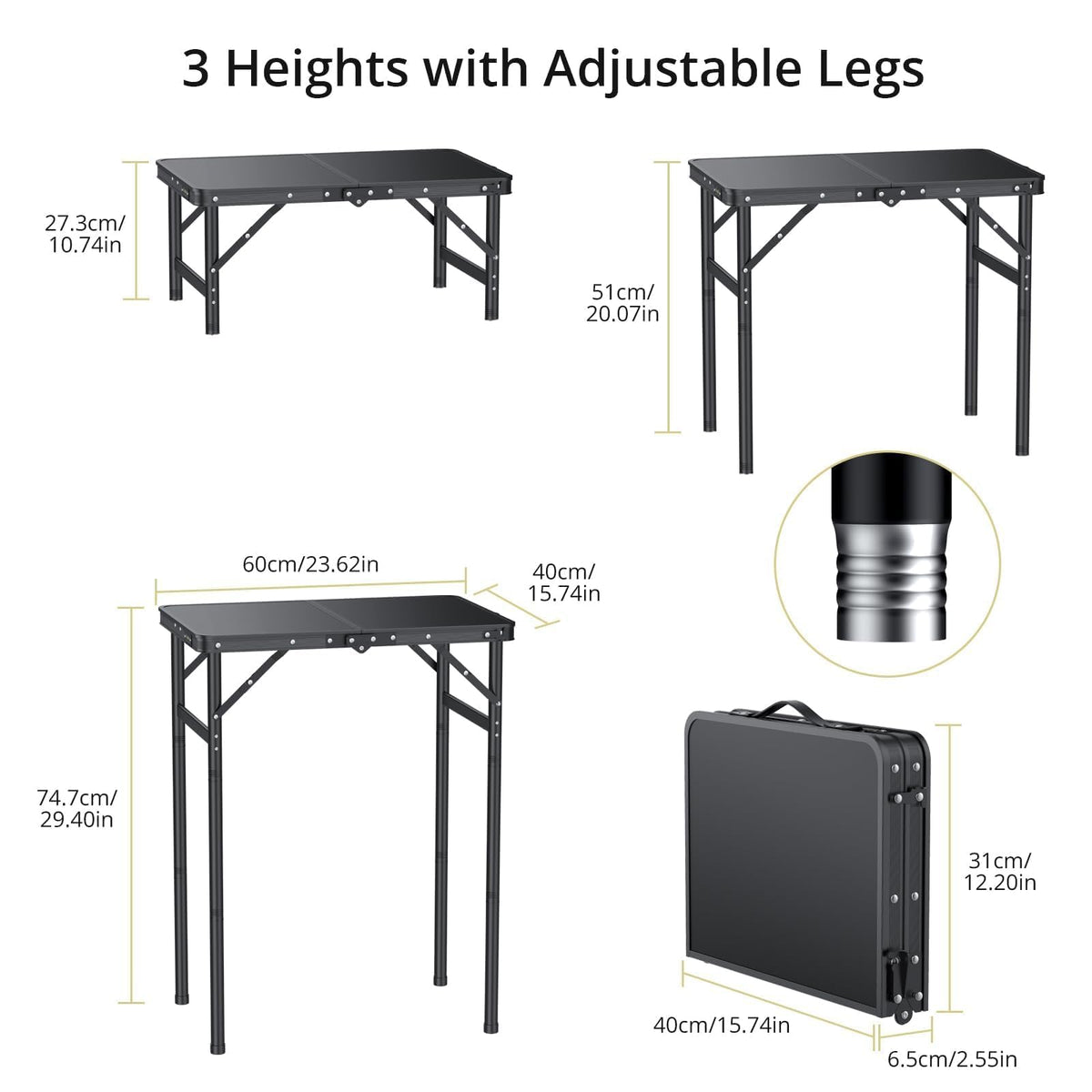 2ft Folding Camping Table, 3 Adjustable Height C662