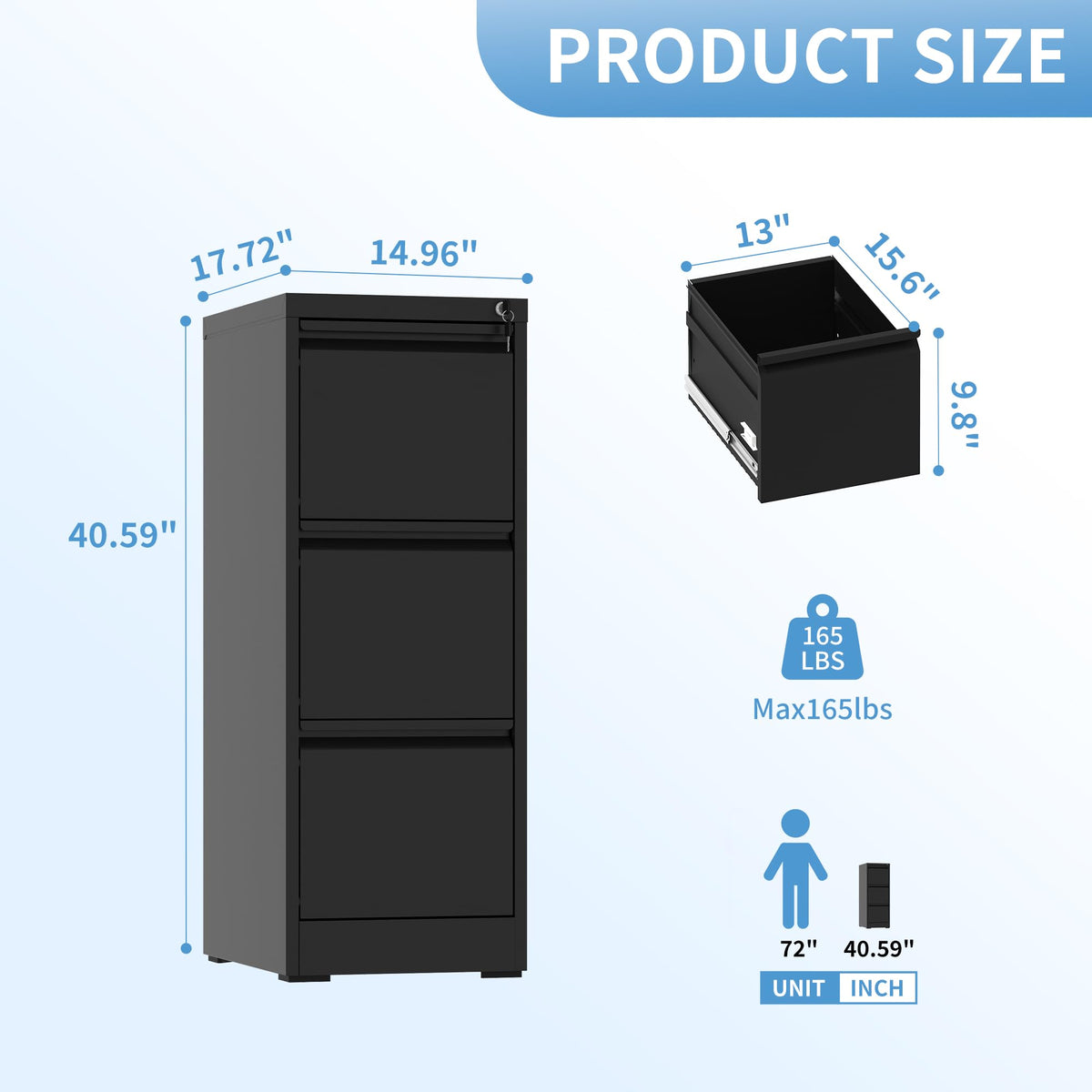 3 Drawer Metal File Cabinet with Lock V337