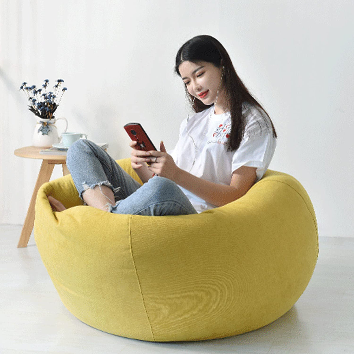 Washable Soft Bean Bag Chair Cover Only 110 * 120cm Yellow M17610