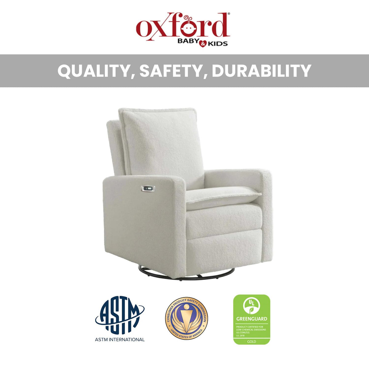 White Boucle Swivel Glider Recliner K77401
