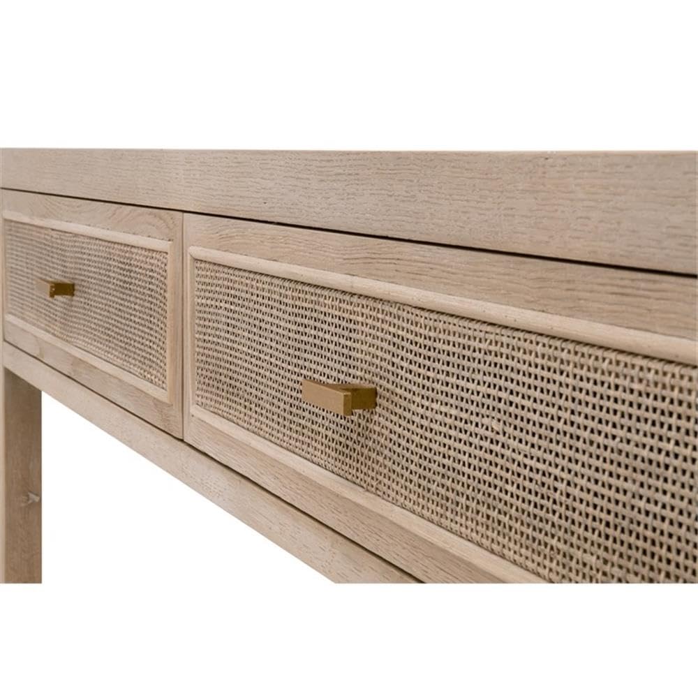 50.5 in Wide Solid Reclaimed Oak Wood and Cane Console Table V70971