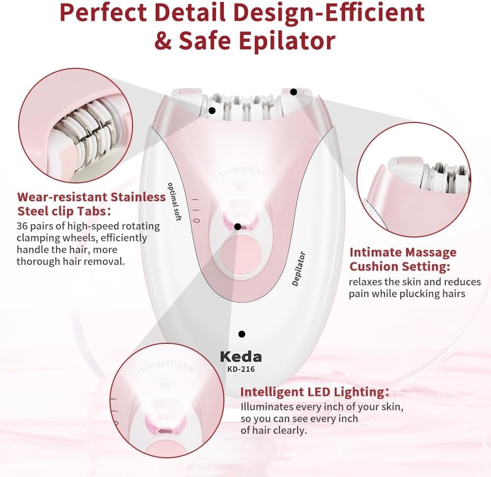 Facial Epilator with LED Light Two Speed Hair Removal Device A865