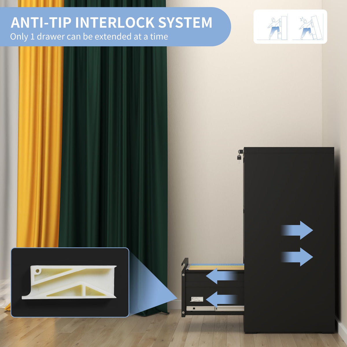 3 Drawer Metal File Cabinet with Lock V337