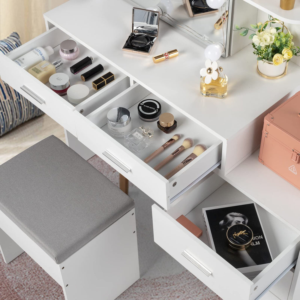 White Vanity Desk with Sliding Mirror Q236