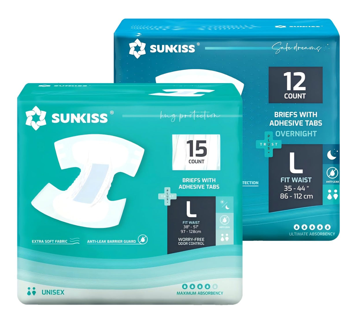 Adult Diapers L 15 Count & Overnight Adult Diapers L 12 Count G373