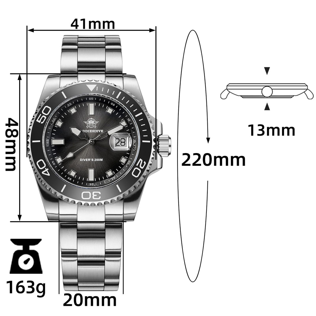 41 MM Mens Dive Watch Quartz Movement 200 M Waterproof Luminous Analog Gradient Dial Z925