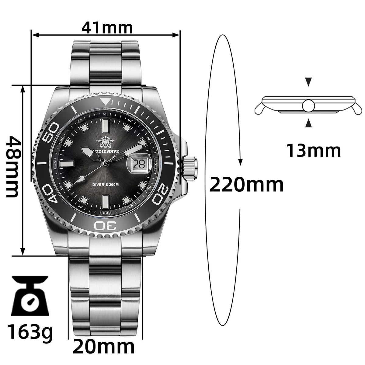 41 MM Mens Dive Watch Quartz Movement 200 M Waterproof Luminous Analog Gradient Dial Z925