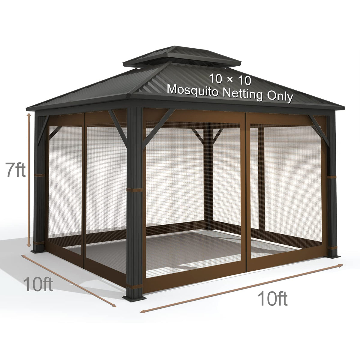 10' x 10' 4-Panel Mosquito Netting Sidewall Curtain with Zipper (Brown) X662