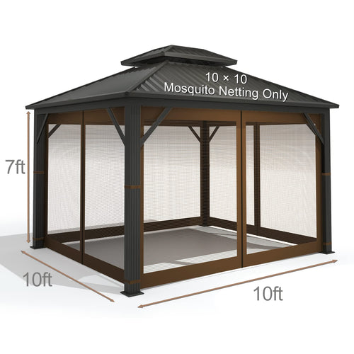 10' x 10' 4-Panel Mosquito Netting Sidewall Curtain with Zipper (Brown) X662