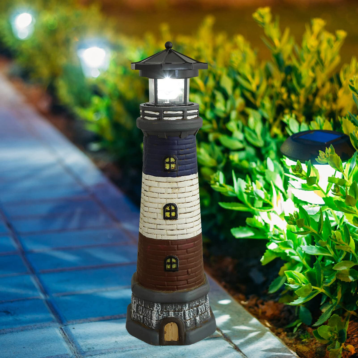 Solar Lighthouse Garden Lights Outdoor Waterproof Resin Statue Lamp U623394