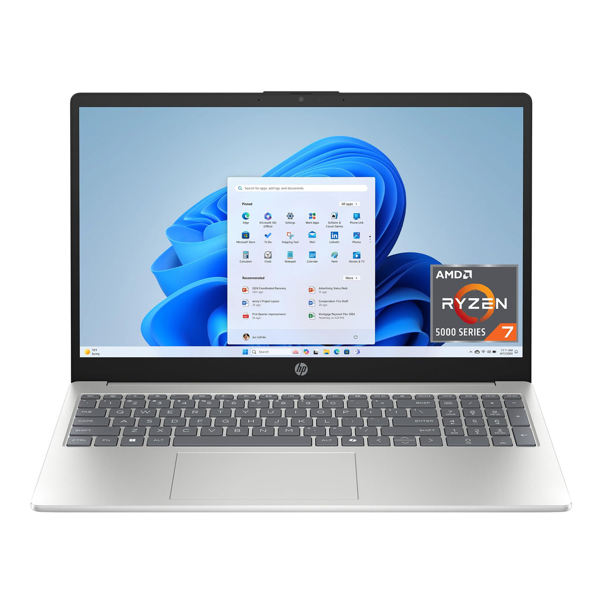15.6 inch Laptop, AMD Ryzen 7, 8 GB RAM, 512 GB SSD, Natural Silver H513