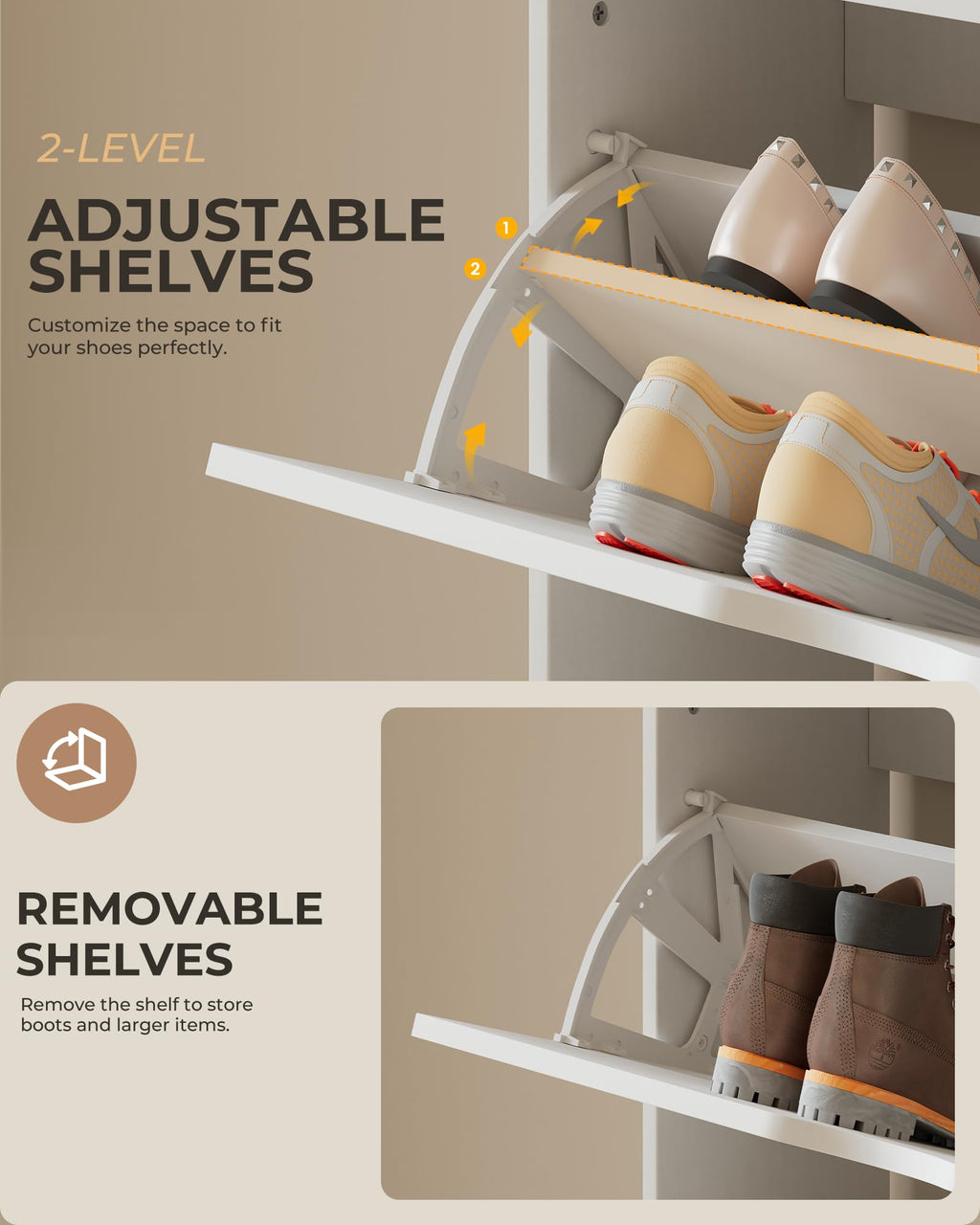 Narrow Shoe Storage Cabinet with 3 Flip Drawers G774