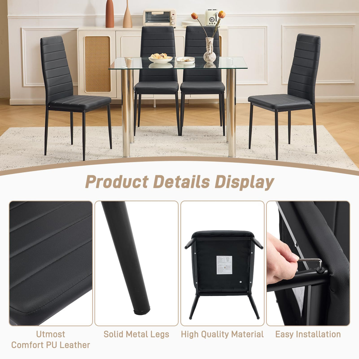 Black PU Leather Dining Chairs Set of 4 K803704