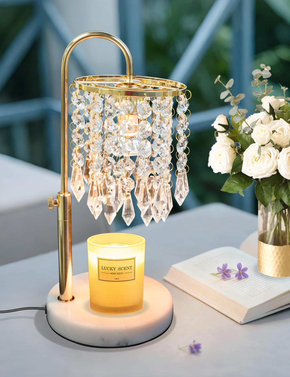 Candle Warmer Lamp with Timer Dimmable Adjustable Height Gold I75380