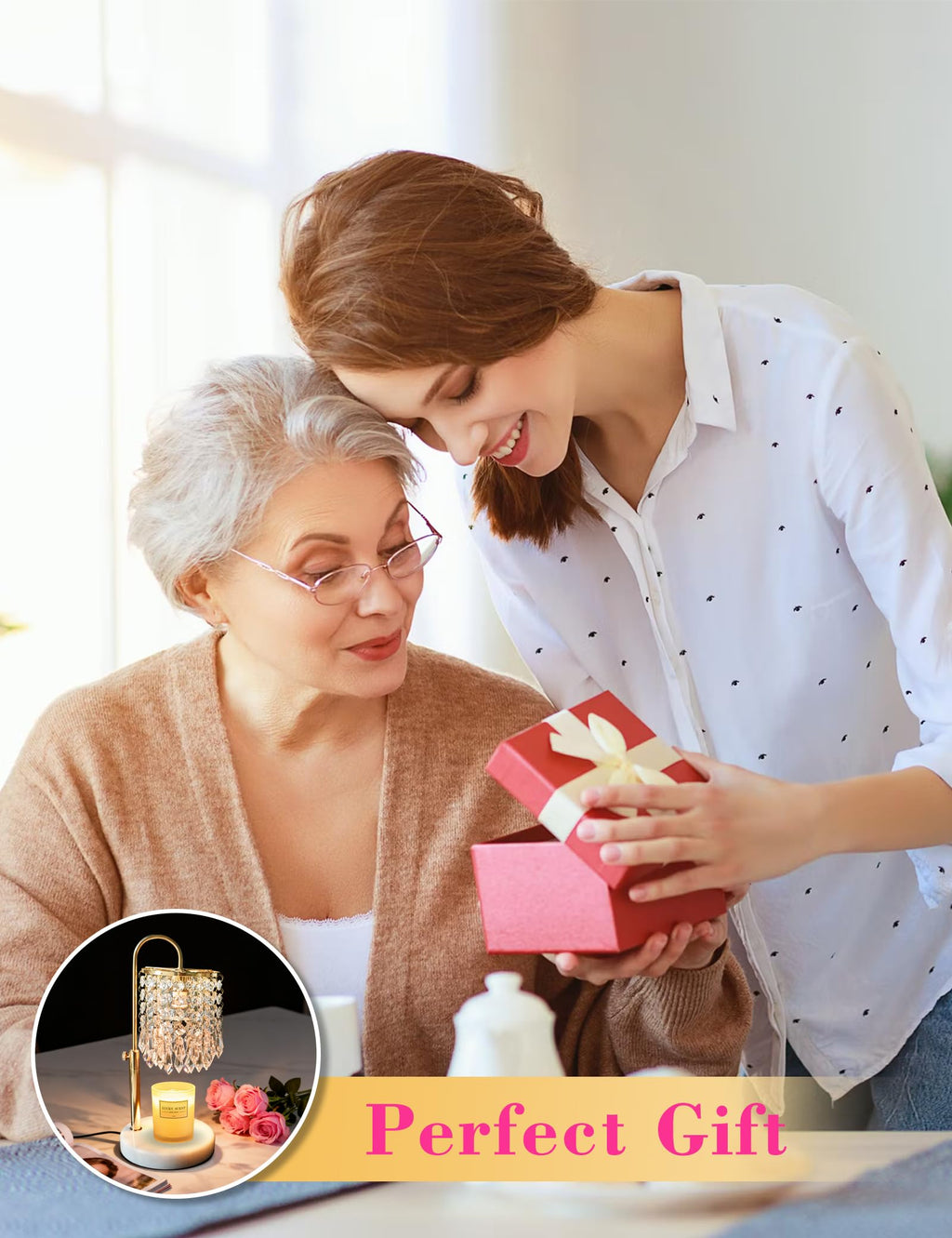 Candle Warmer Lamp with Timer Dimmable Adjustable Height Gold I75380