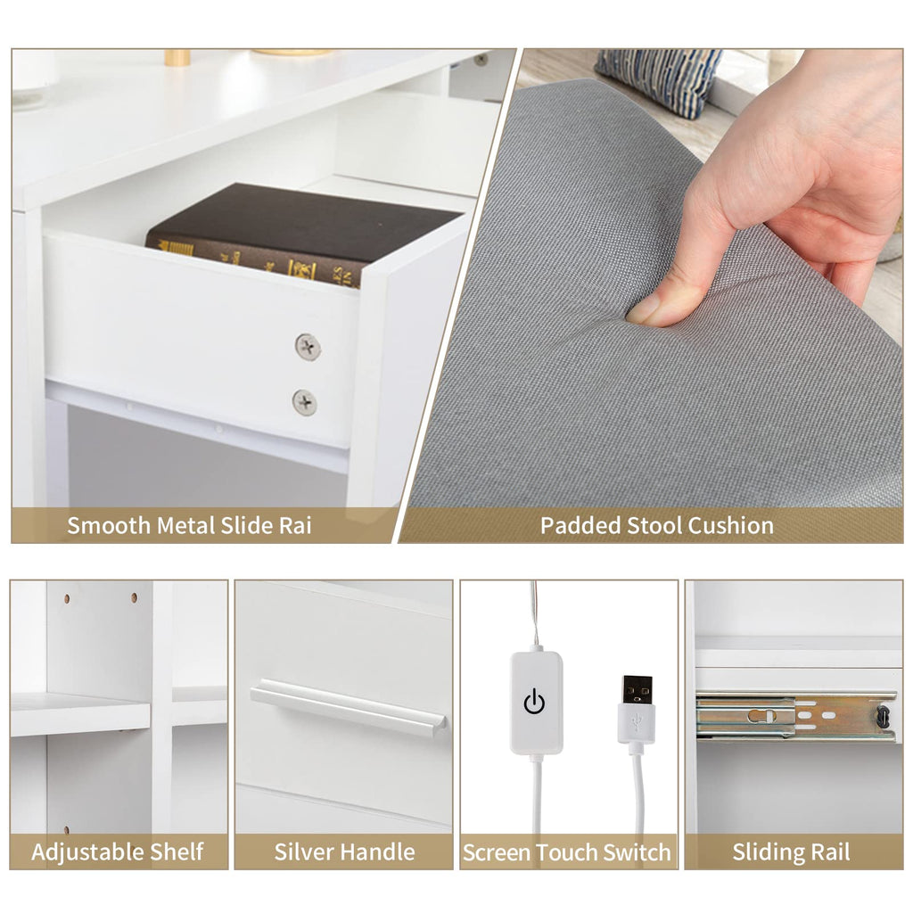 White Vanity Desk with Sliding Mirror Q236