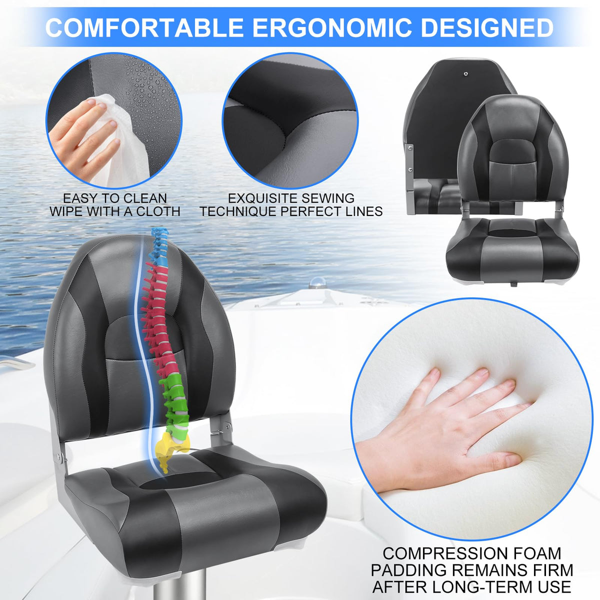 High Back Folding Waterproof Boat Seats 2 Pack N74412