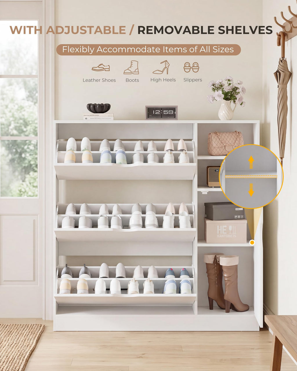 Narrow Shoe Storage Cabinet with 3 Flip Drawers G774