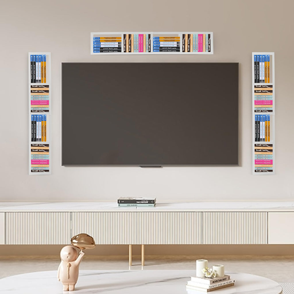 34 Inch Wall Mount Media Storage Rack, 3 pcs CD DVD Organizer Metal Shelf, White Z645