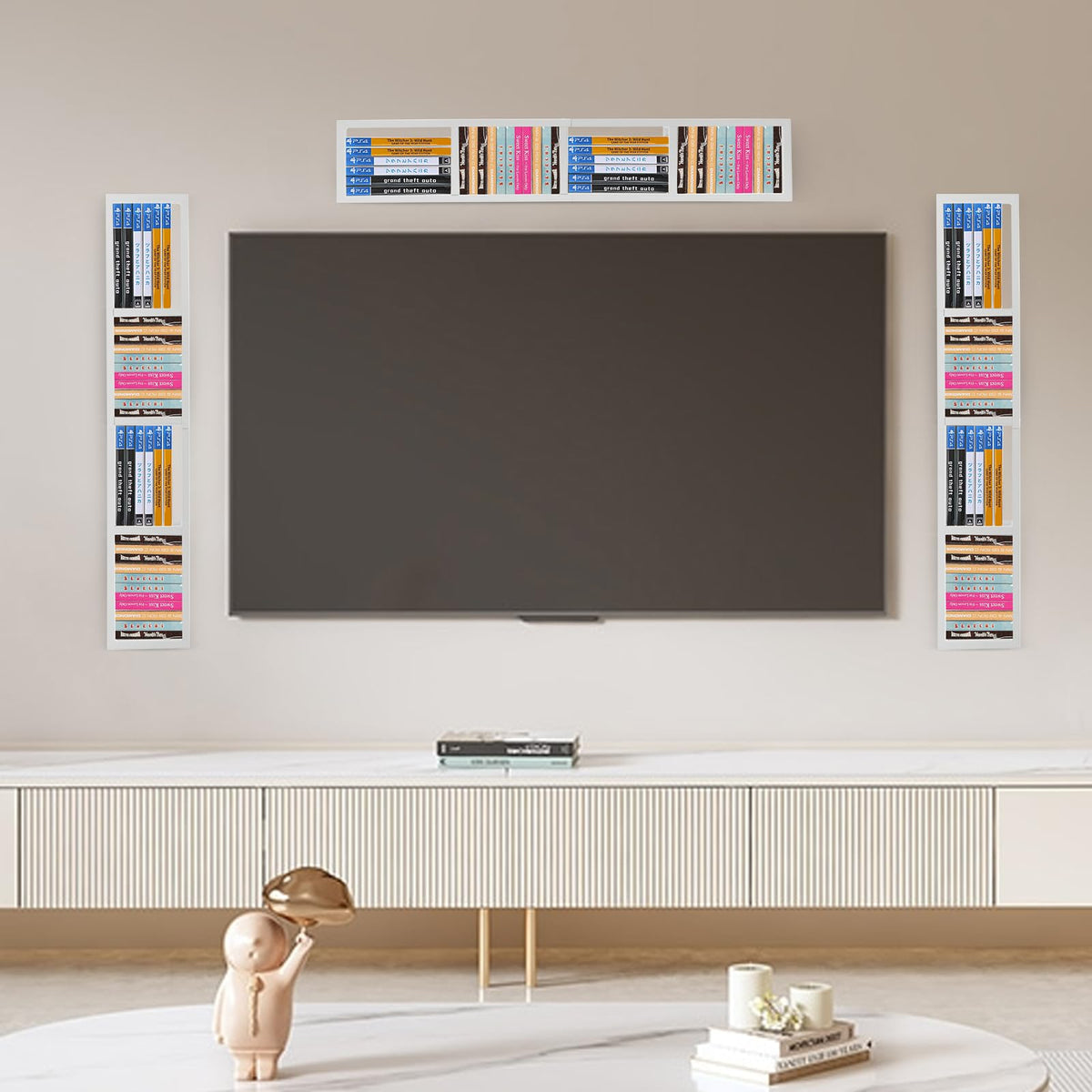 34 Inch Wall Mount Media Storage Rack, 3 pcs CD DVD Organizer Metal Shelf, White Z645