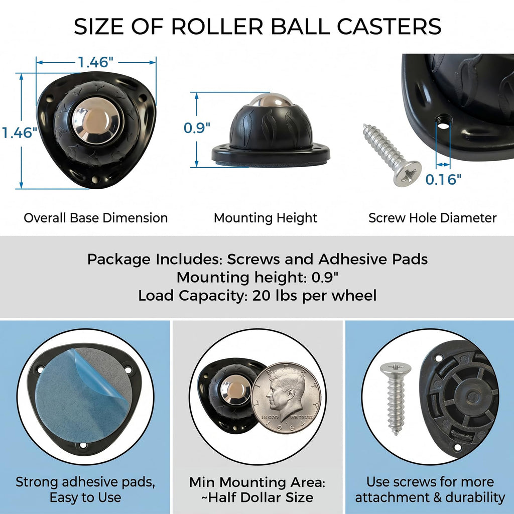 Black 4pcs Self Adhesive Caster Wheels A2258