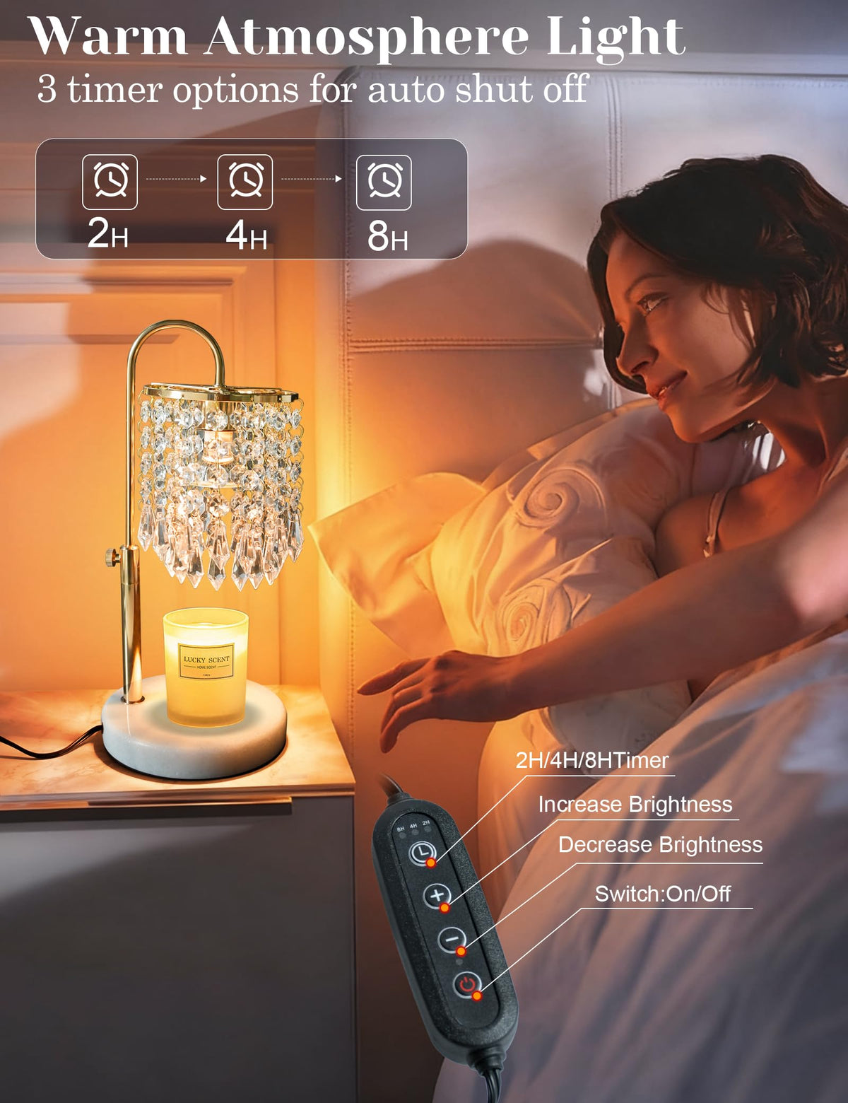 Candle Warmer Lamp with Timer Dimmable Adjustable Height Gold I75380