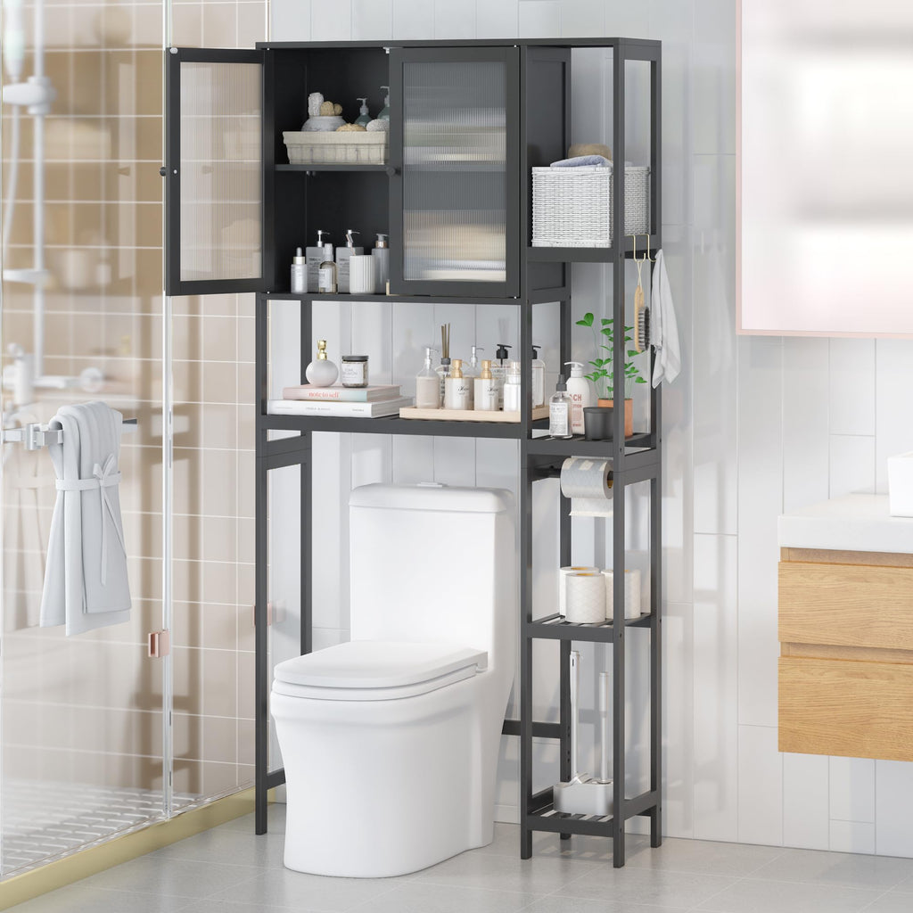 Black Over the Toilet Storage Cabinet with Adjustable Shelves Z904
