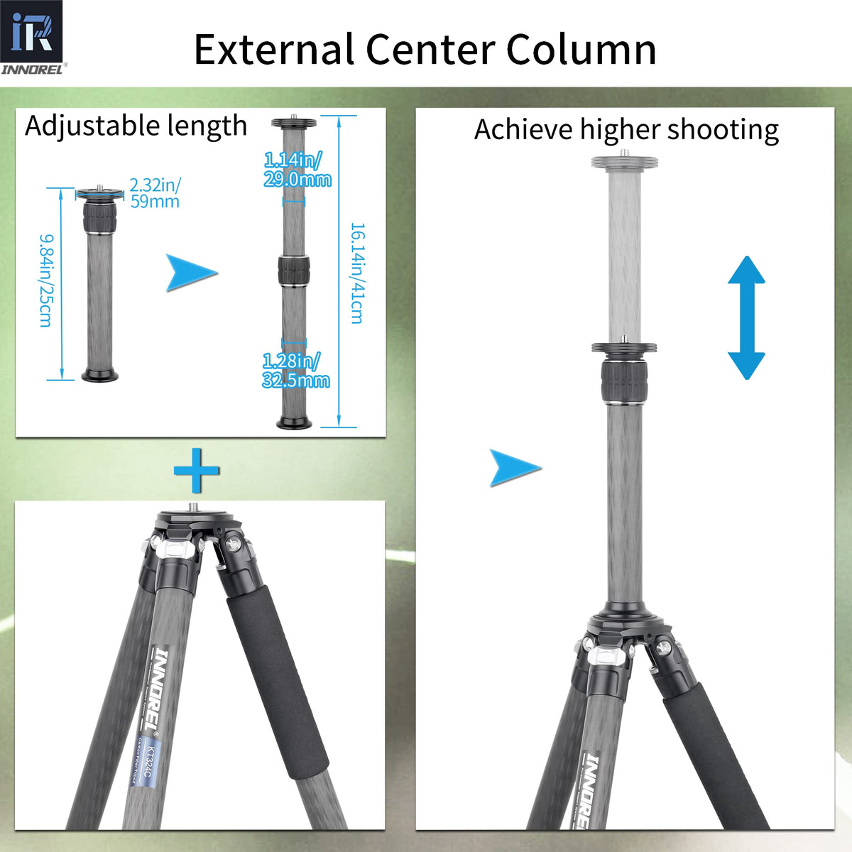 Carbon Fiber Tripod Without Head Portable Compact Travel Tripod 55lbs Max Load R293232