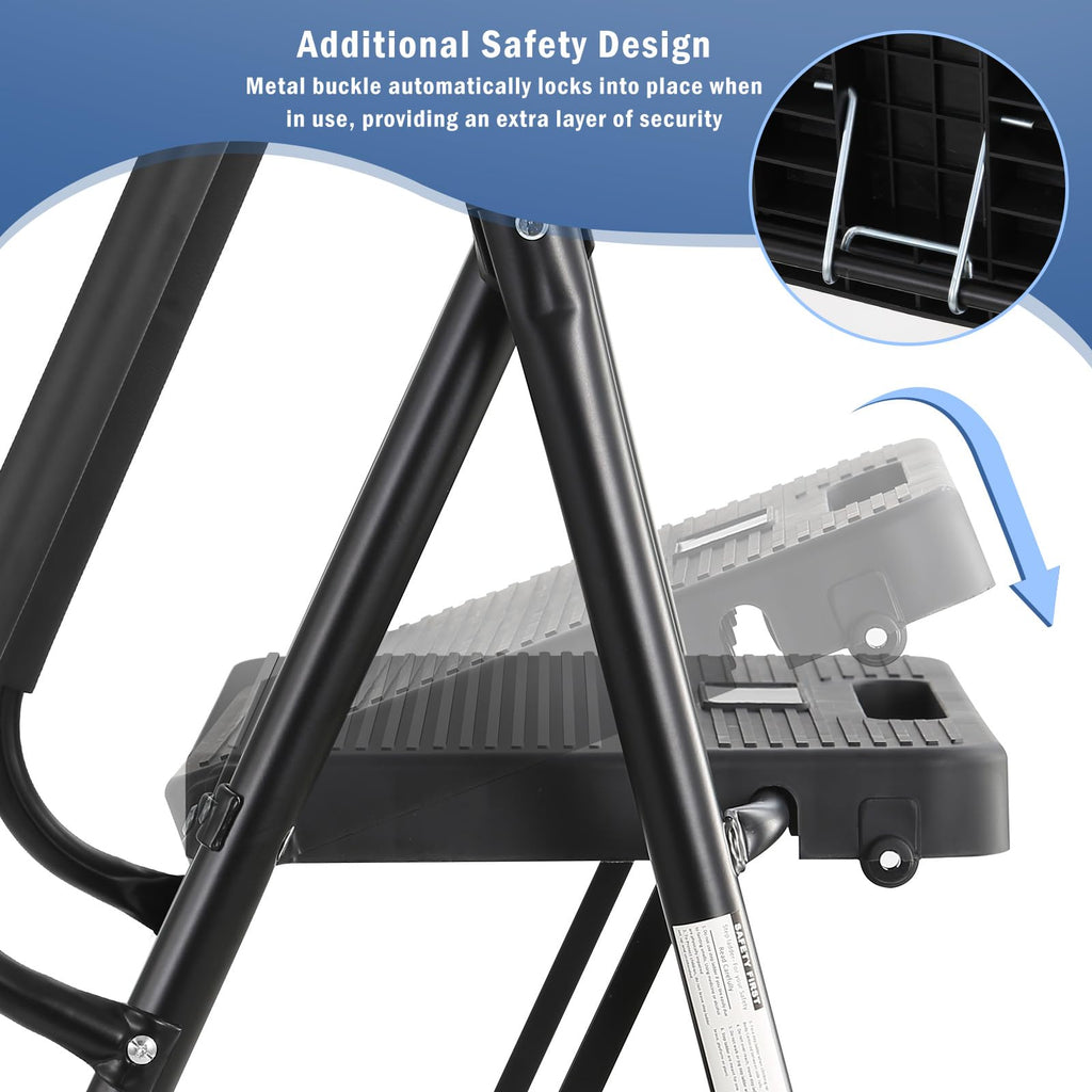 3-Step Ladder with Anti-Slip Platform, 330 lbs Capacity, Steel Frame K555207
