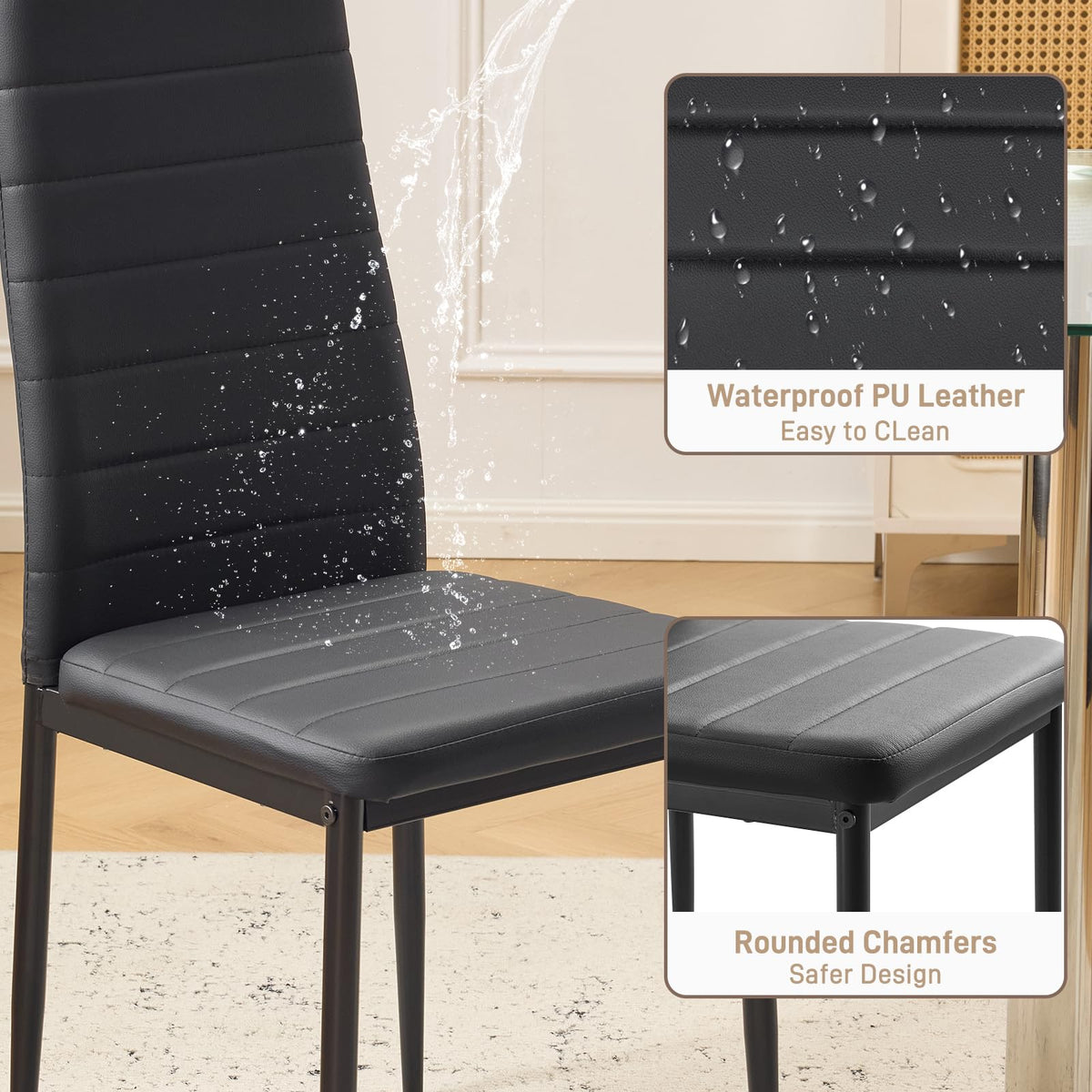 Black PU Leather Dining Chairs Set of 4 K803704