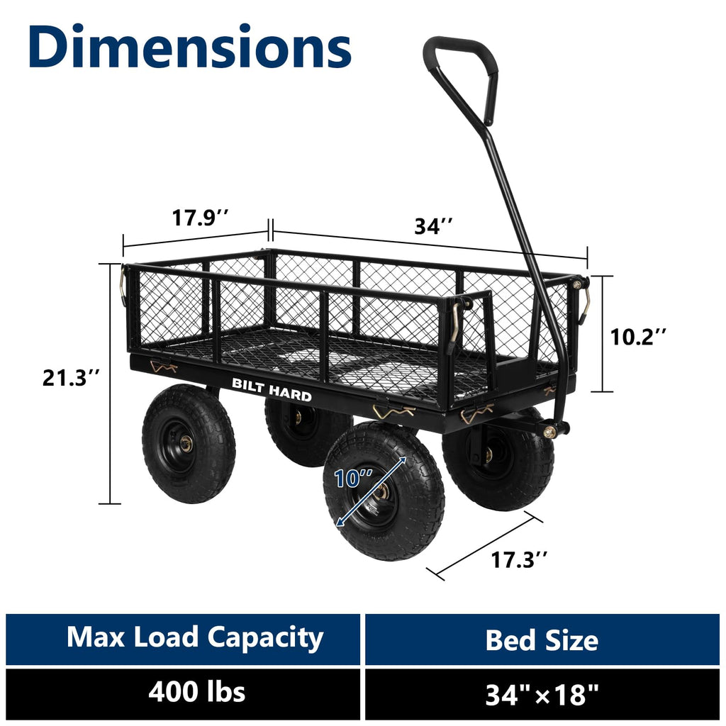 400 Lbs Capacity Mesh Steel Garden Cart with 10" All Terrain Wheels W93345