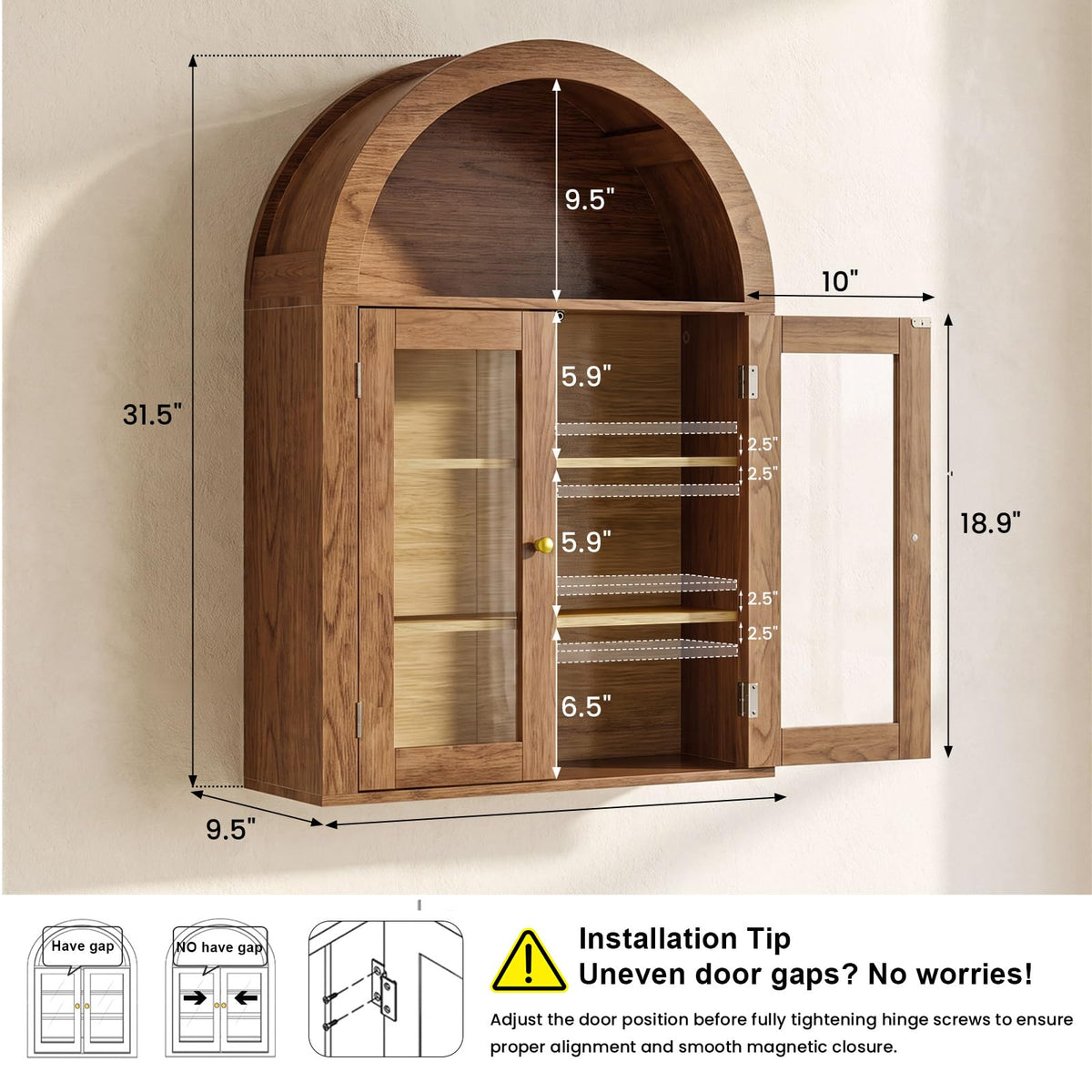 Wall Mount Medicine Cabinet with Glass Doors and Adjustable Shelves R3735